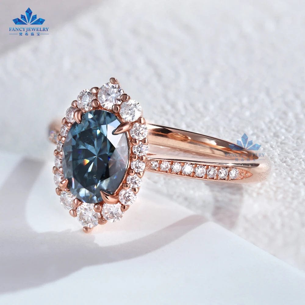 9K 10K 14K 18K Solid Gold Jewelry Hola Oval Moissanite Ring Engagement 1.5ct Blue-grey Moissanite Wedding Rings