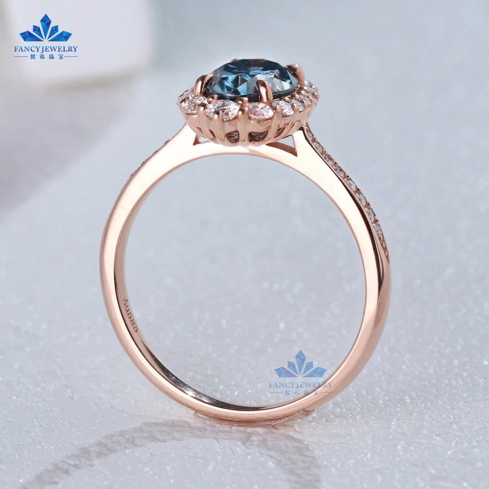 9K 10K 14K 18K Solid Gold Jewelry Hola Oval Moissanite Ring Engagement 1.5ct Blue-grey Moissanite Wedding Rings