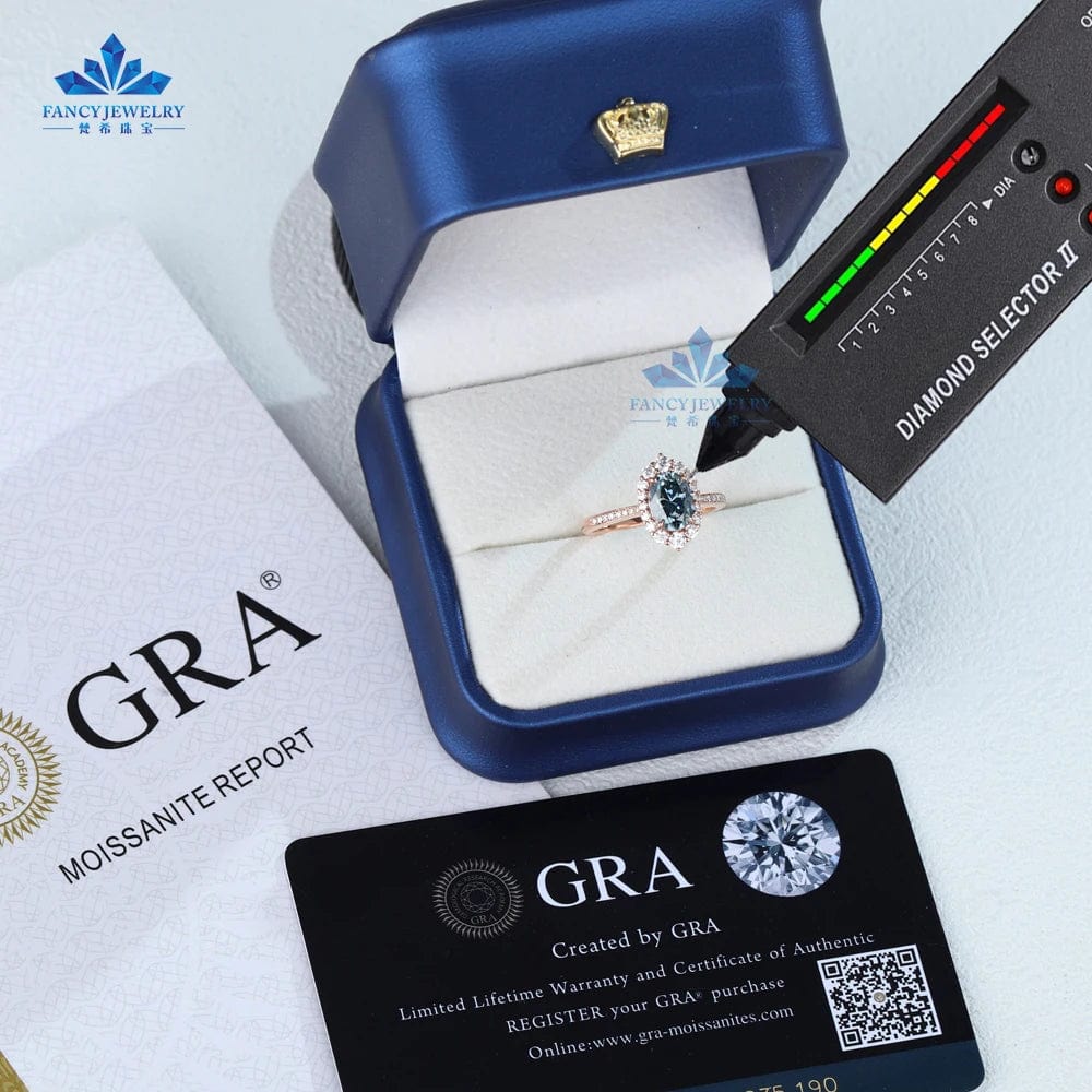9K 10K 14K 18K Solid Gold Jewelry Hola Oval Moissanite Ring Engagement 1.5ct Blue-grey Moissanite Wedding Rings