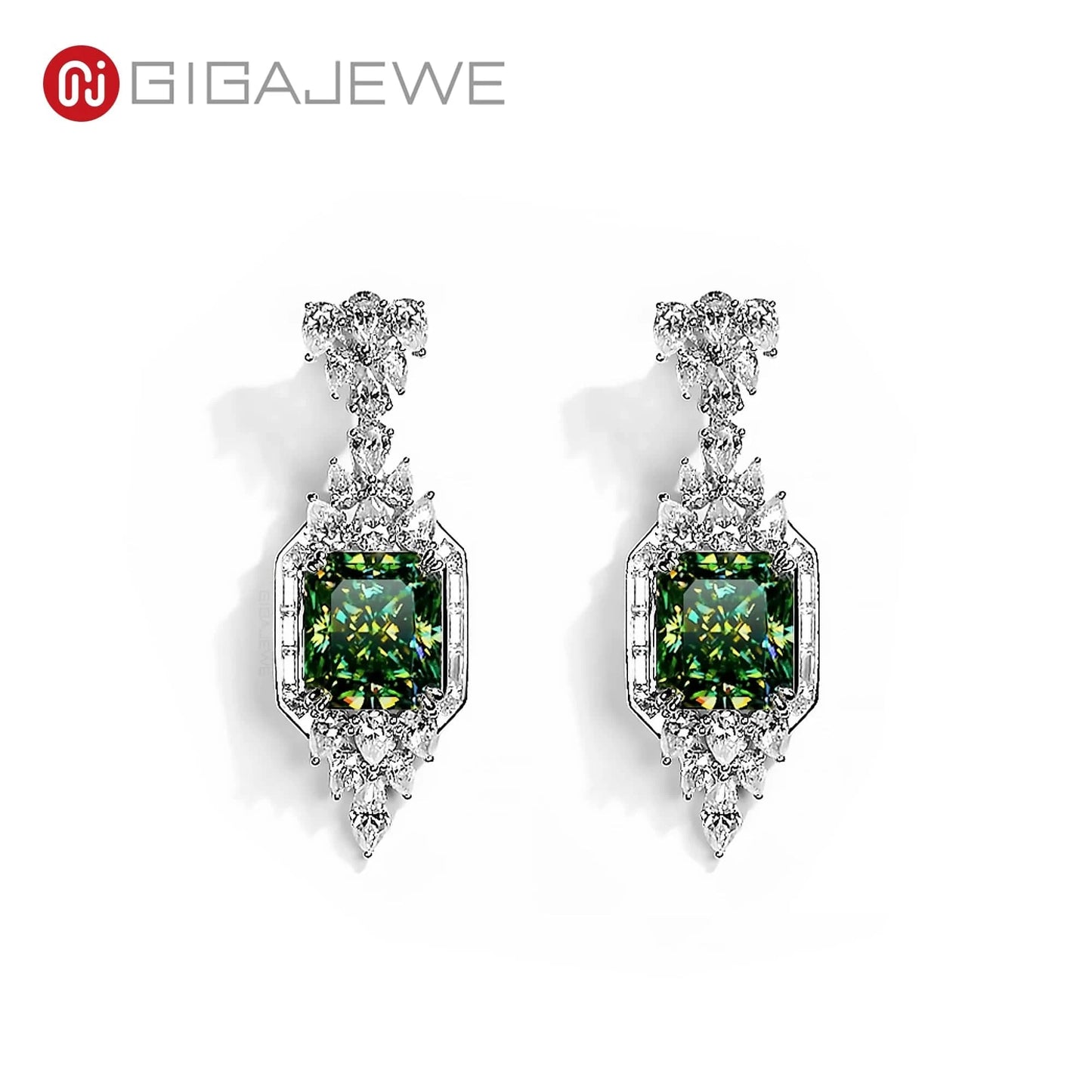 9k gold GIGAJEWE Total 53.24ct 14*16mm Cyan Radiant Cut moissanite 9k/14k/18k white gold stud earrings fine jewelry