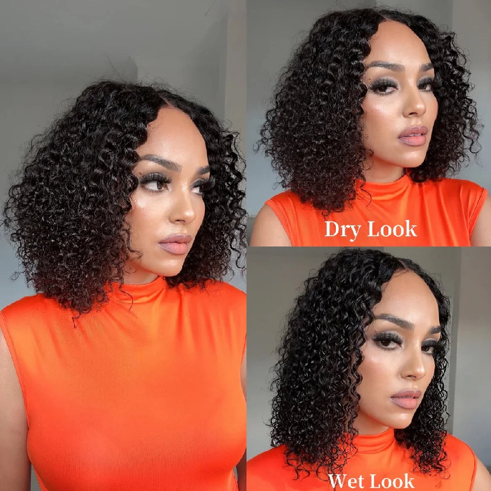 Kinky Curly Human Hair Glueless Lace Front Bob Wig for Women