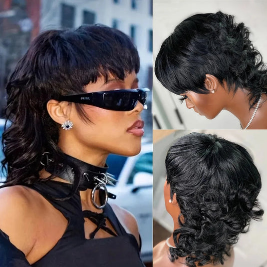 Body Wave Mullet Wig With Bangs