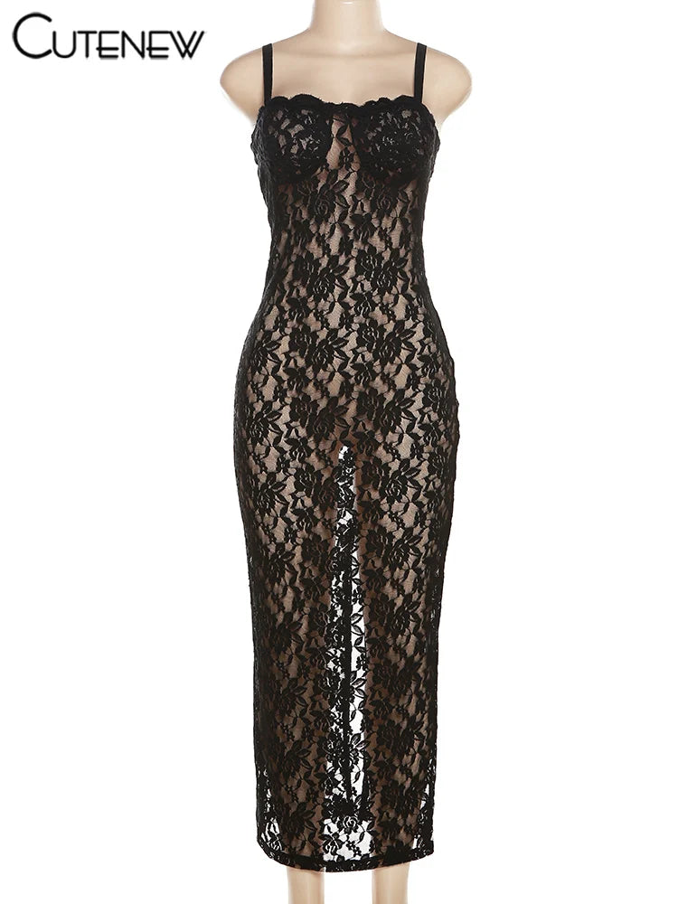 Backless Lace Detail Maxi Dress