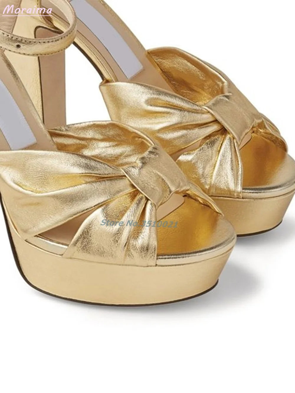 Peep Toe Mirror Leather Knotted Platform Sandals For Women