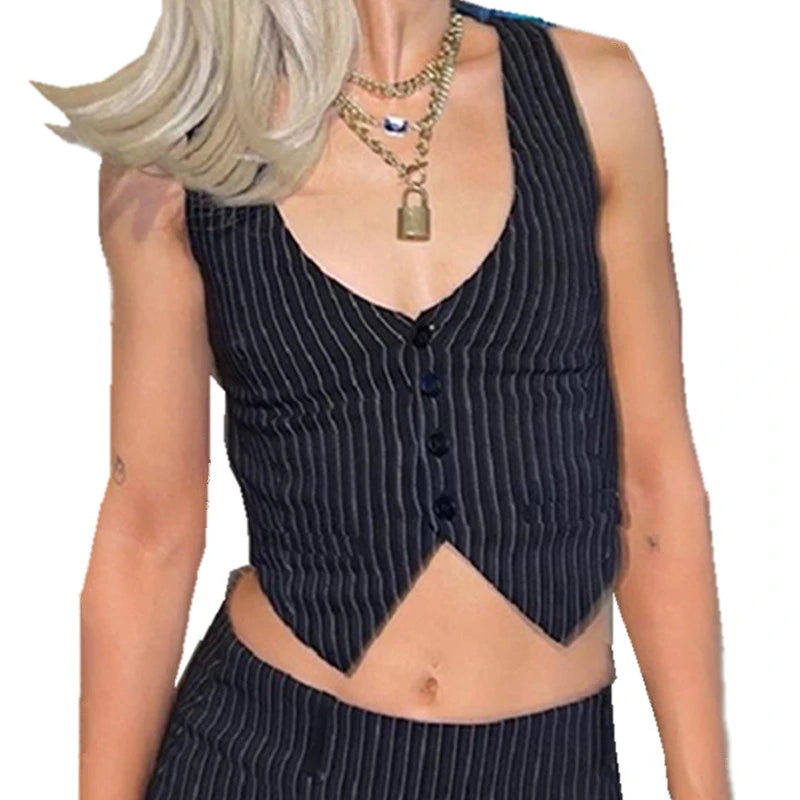 Vintage V Neck Button Up Sleeveless Vest for Women