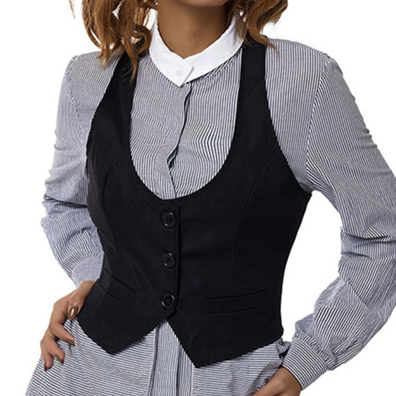 Vintage V Neck Button Up Sleeveless Vest for Women