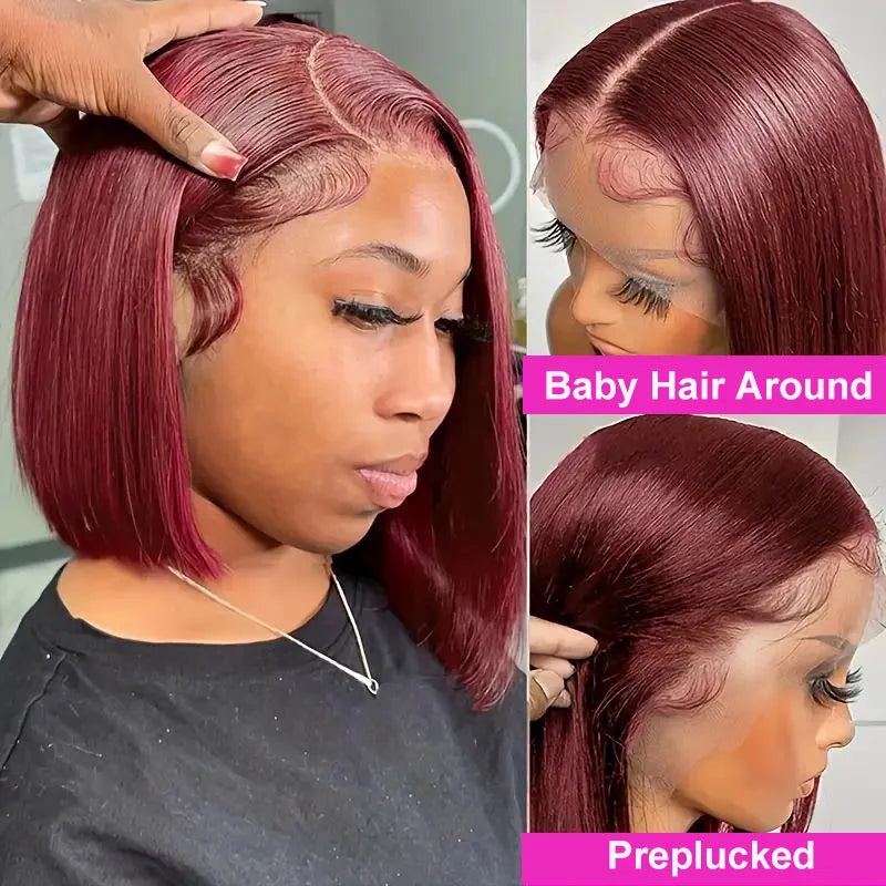 Burgundy Straight Human Hair Bob Wig