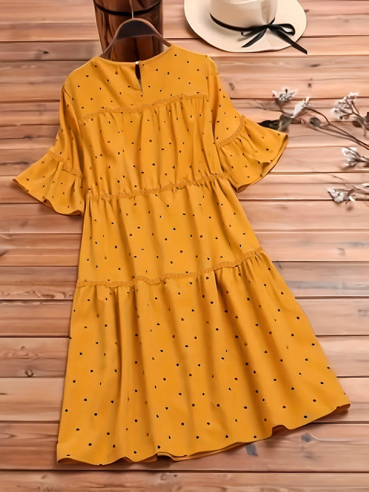 Plus Size Dress + Polka Dot Print With Drawstring Waist + Prairie Chic Vintage Inspired