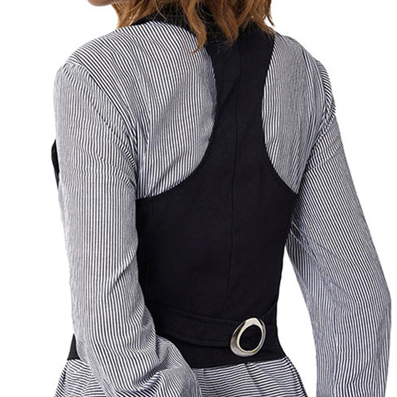 Vintage V Neck Button Up Sleeveless Vest for Women
