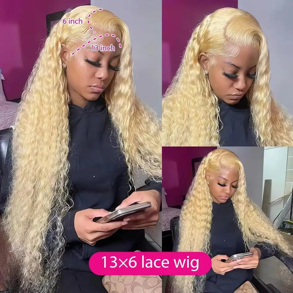 Honey Blonde Deep Wave Lace Front Human Hair Wig for Women