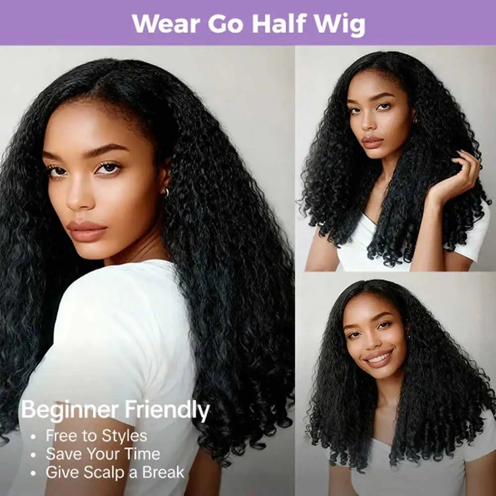 Glueless Human Hair Kinky Straight Half Wig for Women