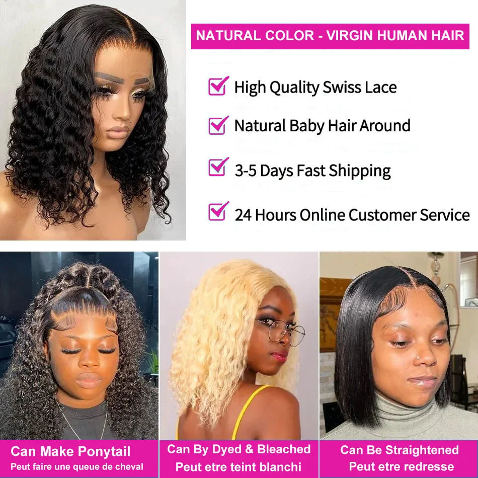 Deep Wave Bob Human Hair Lace Front Wig