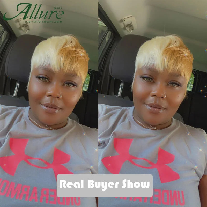 Glueless Short Blonde Pixie Cut Human Hair Wig for Women