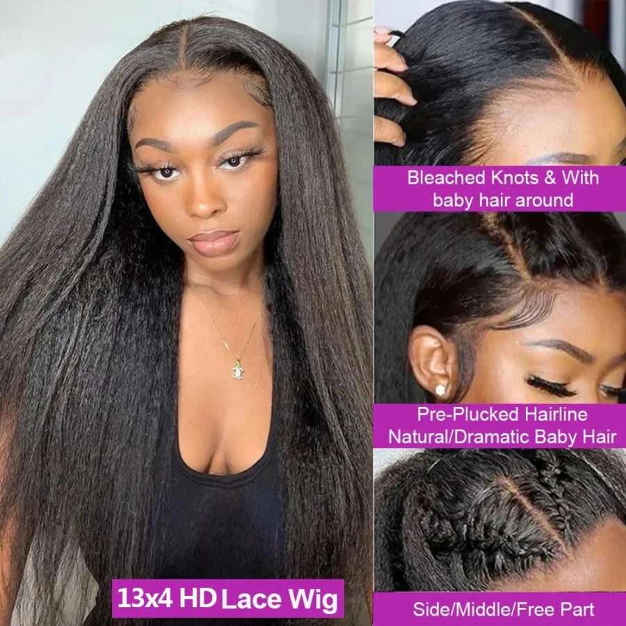 Transparent Lace Frontal Kinky Straight Human Hair Wig For Women