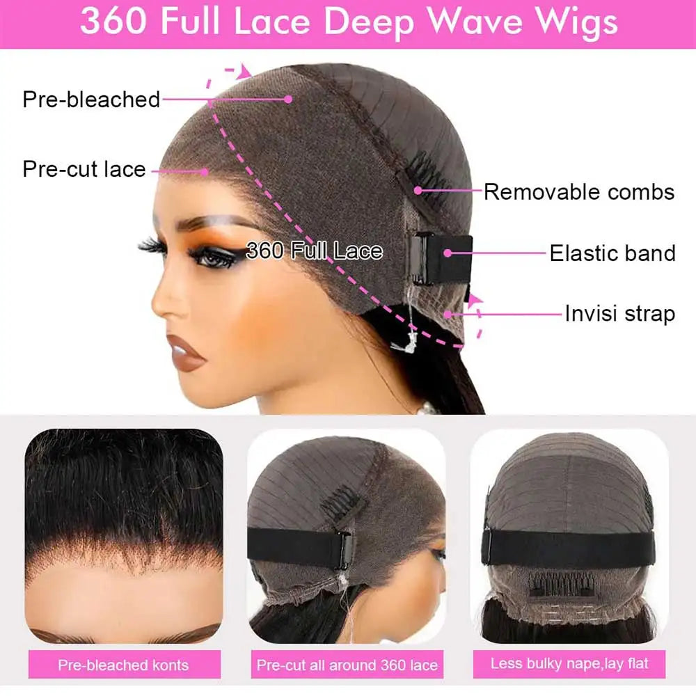 Glueless Deep Curly Brazilian Full Lace Wig For Women