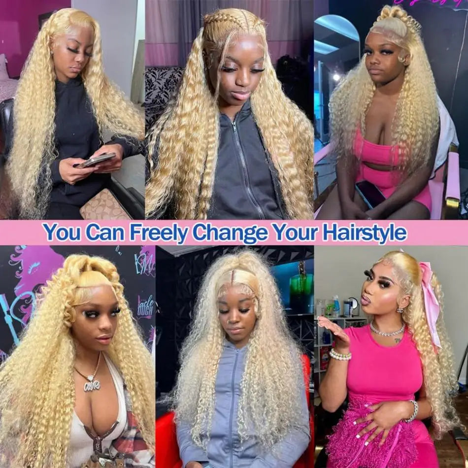 Honey Blonde Deep Wave Lace Front Human Hair Wig for Women