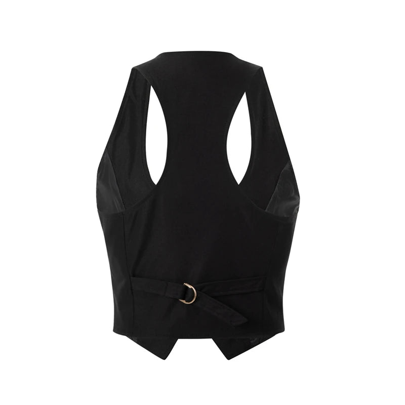 Vintage V Neck Button Up Sleeveless Vest for Women