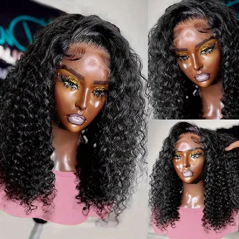 Glueless Brazilian Human Hair Lace Front Curly Bob Wig for Women