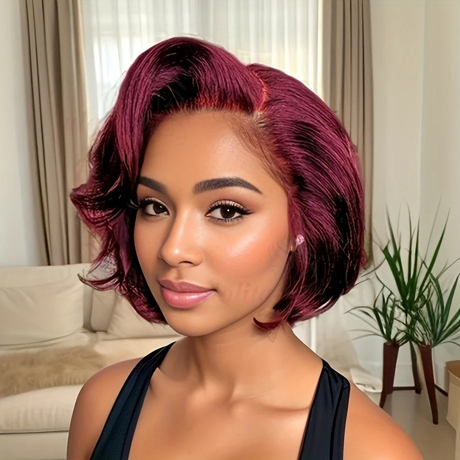 Wig HD Transparent Lace Front 13x4 Pixie Cut Bob Indian Hair Pre Plucked 200 Density