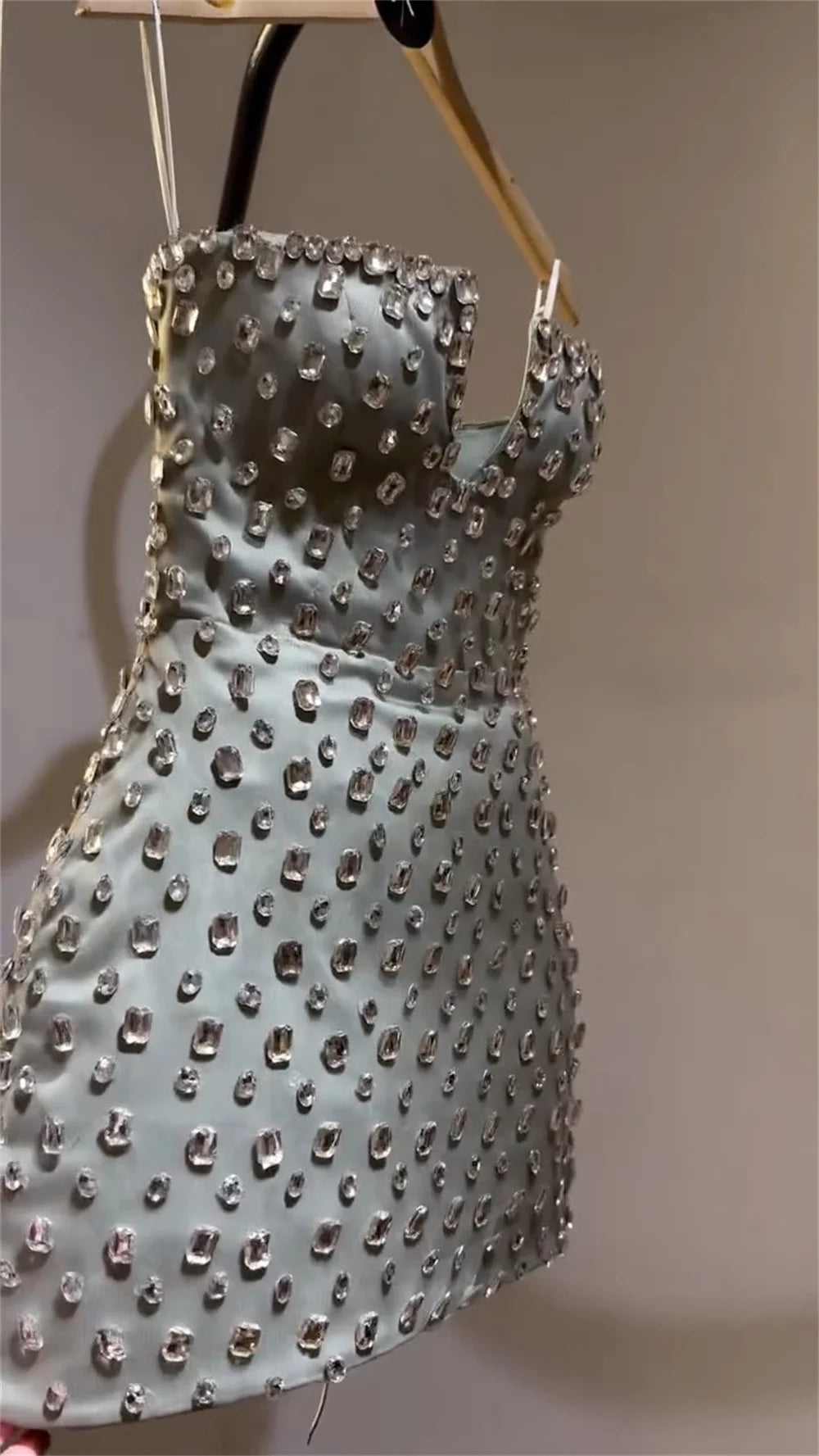 Crystal Embellished Satin Evening Dress