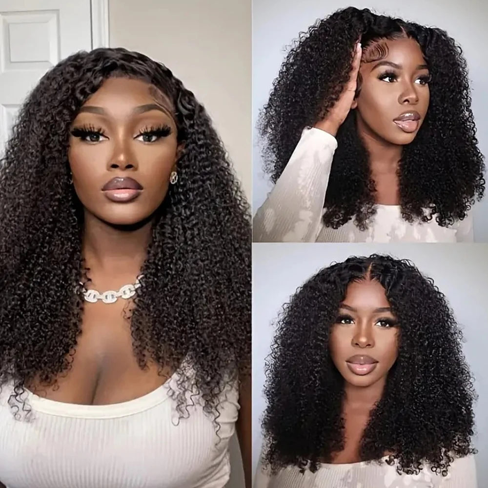 Kinky Curly Glueless Human Hair Lace Front Wig for Women
