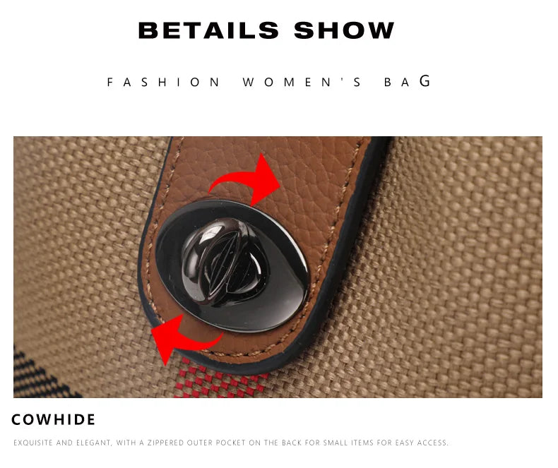 Elegant Plaid Genuine Leather Bucket Bag for Women