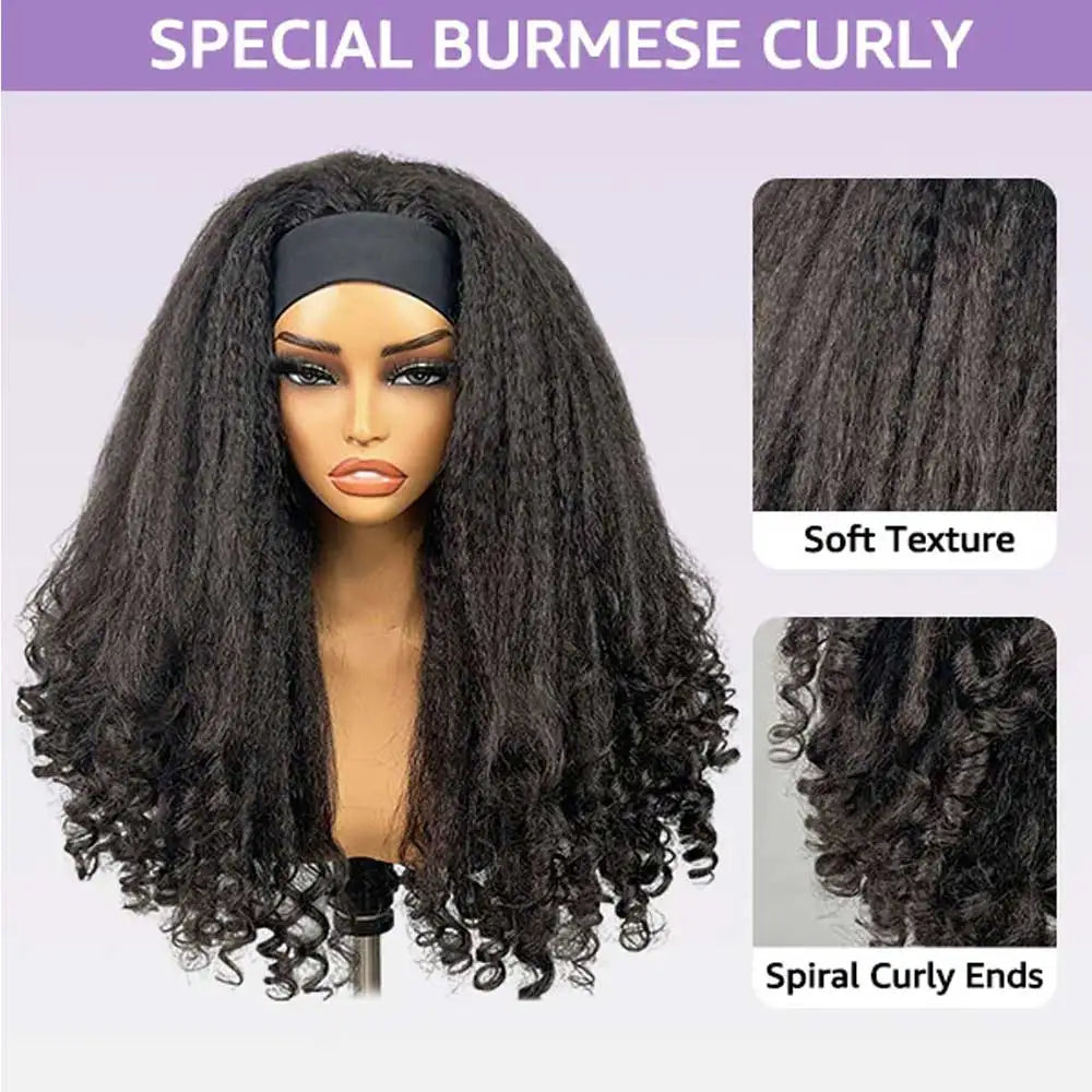 Glueless Kinky Straight Human Hair Half Wig For Women