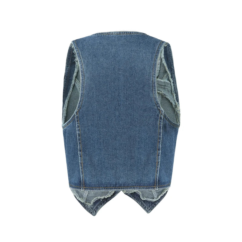 Vintage V Neck Button Up Sleeveless Vest for Women