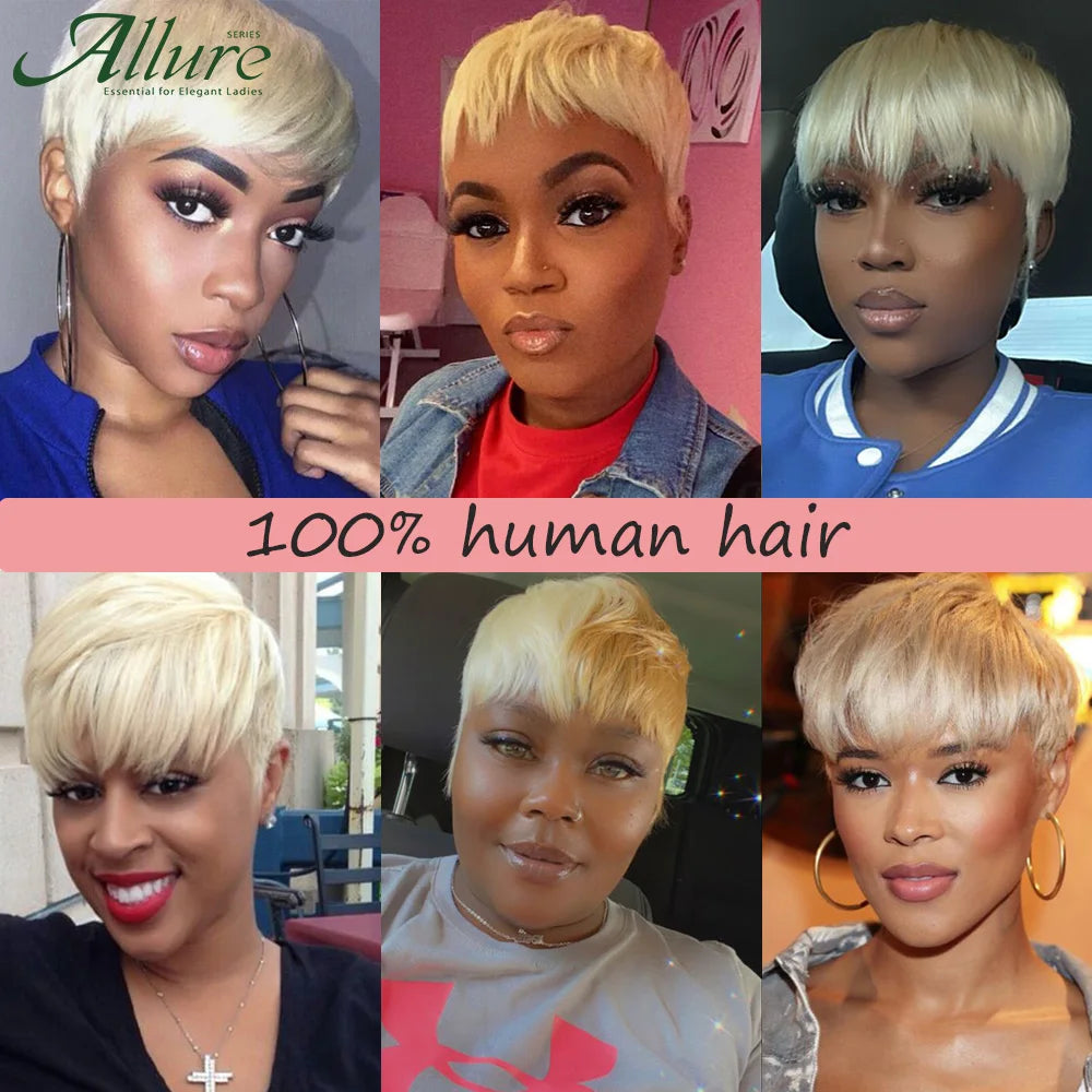 Glueless Short Blonde Pixie Cut Human Hair Wig for Women