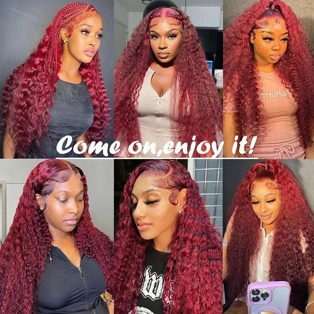 Burgundy Deep Wave Lace Front Brazilian Hair Wig for Women