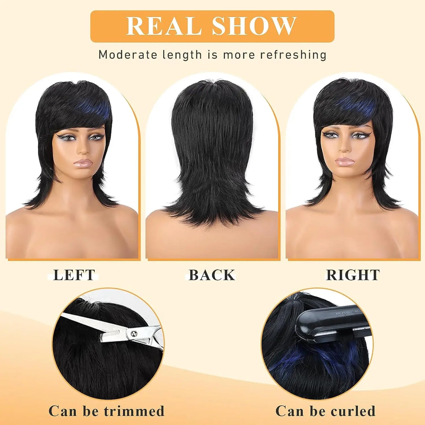 Daily Use Shaggy Layered Mullet With Bangs Wig for Women