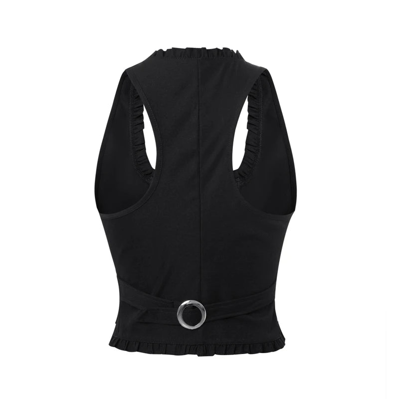 Vintage V Neck Button Up Sleeveless Vest for Women