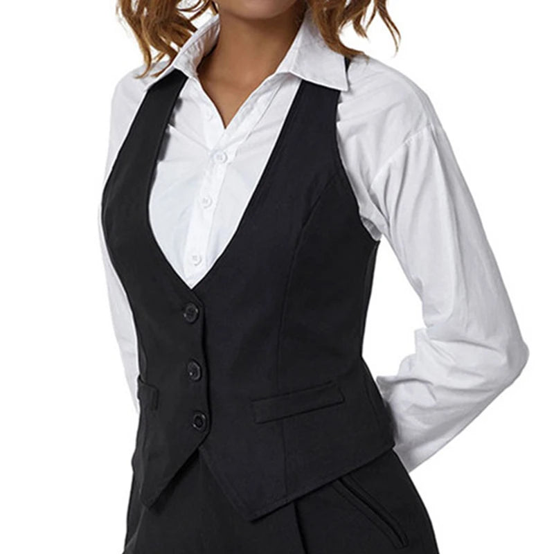 Vintage V Neck Button Up Sleeveless Vest for Women