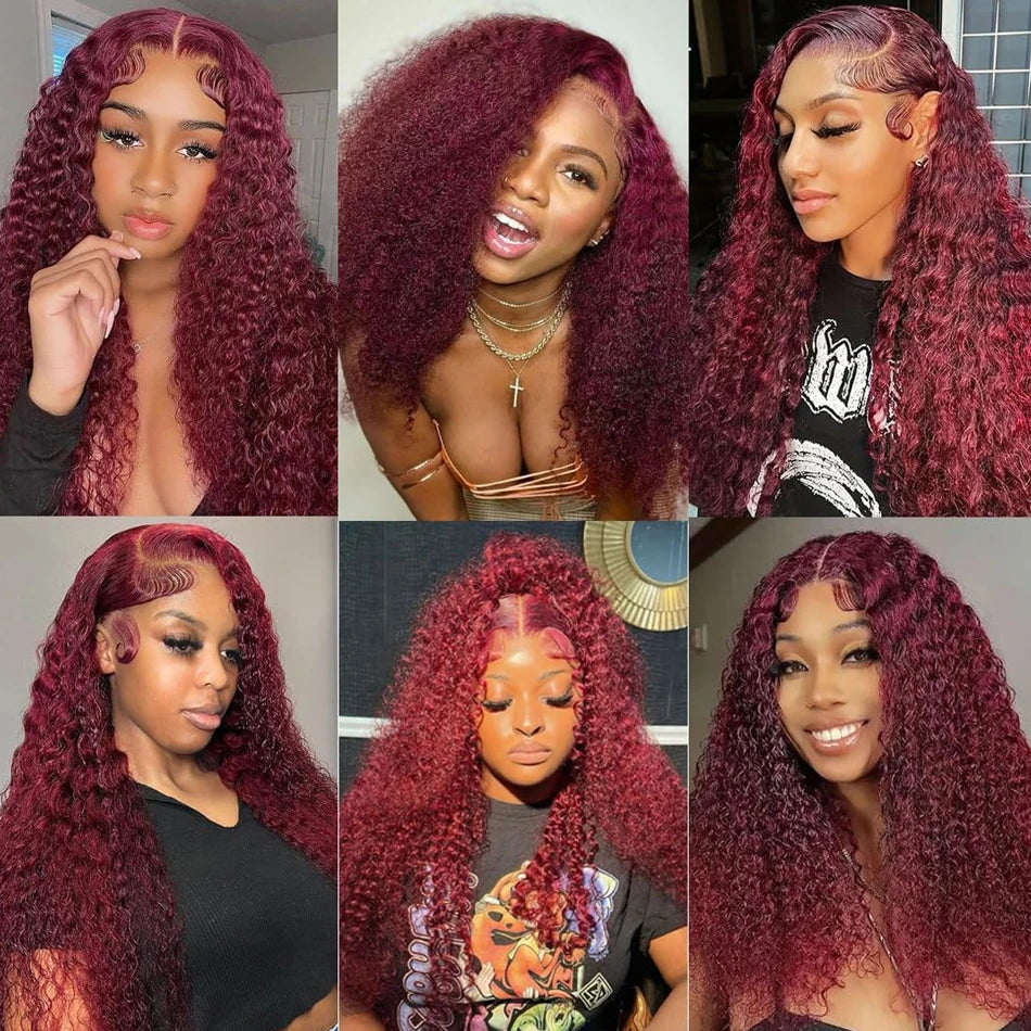 Burgundy Deep Wave Lace Front Brazilian Hair Wig for Women
