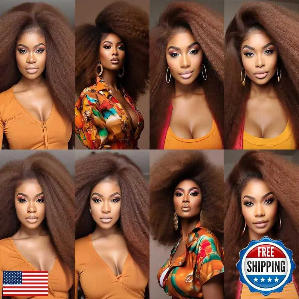 Chocolate Brown Kinky Straight Lace Front Human Hair Wig For Women