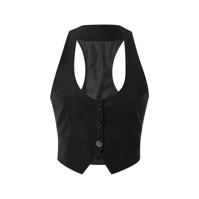 Vintage V Neck Button Up Sleeveless Vest for Women