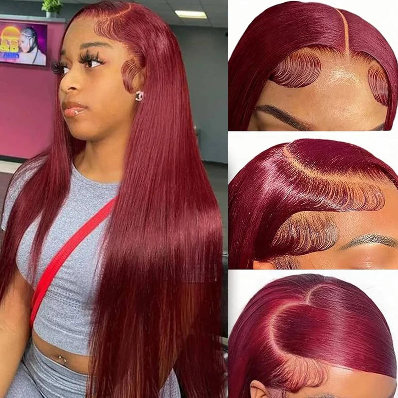 Burgundy Straight Lace Front Human Hair Wig for Women