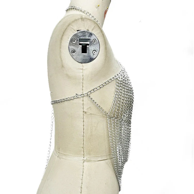 Festival Ready Silver Chainmail Halter Top For Women
