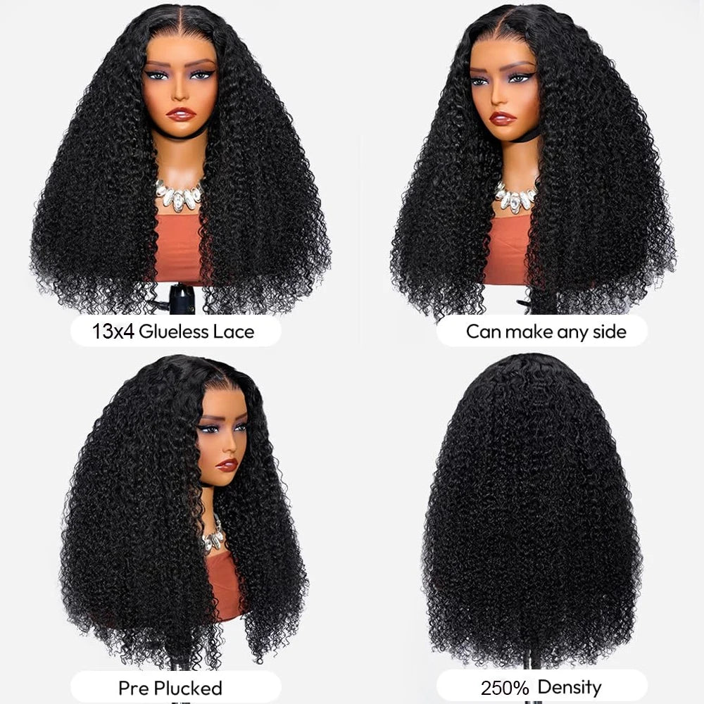 Kinky Curly Glueless Human Hair Lace Front Wig for Women