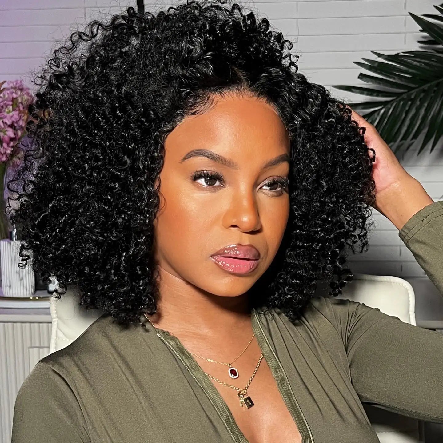 Kinky Curly Human Hair Glueless Lace Front Bob Wig for Women