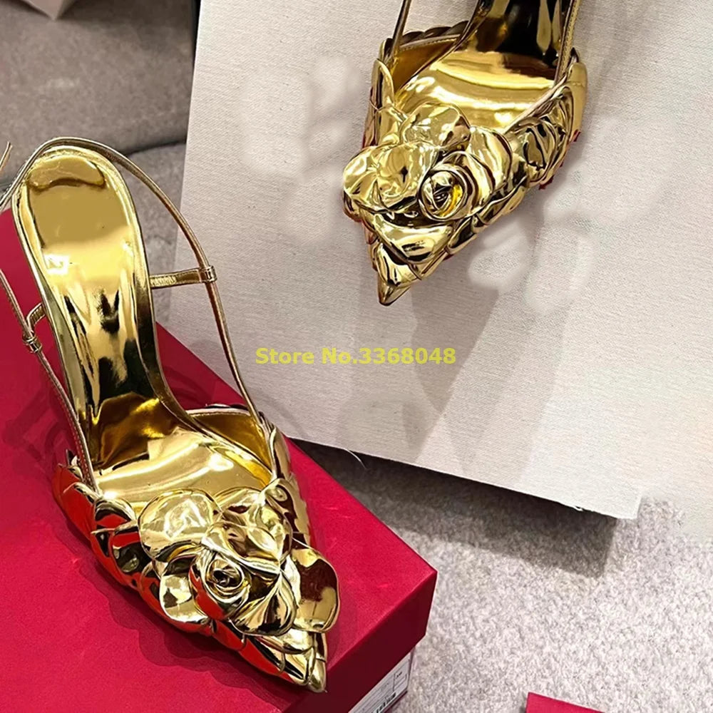 Flower Back Strap Pointed Toe Stiletto Pumps for Women