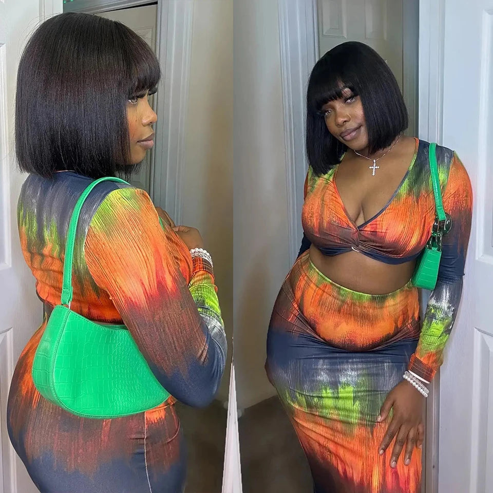 Straight Brazilian Human Hair Bob Wig With Bangs for Women