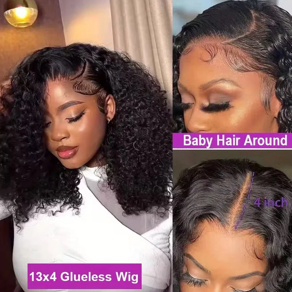 Glueless Brazilian Human Hair Lace Front Curly Bob Wig for Women