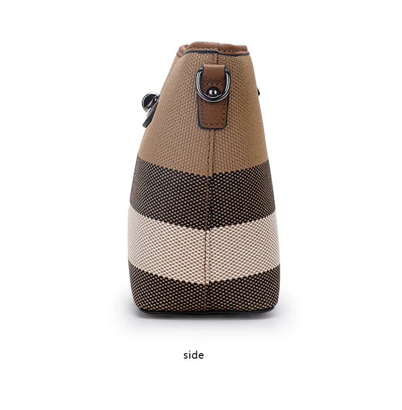 Elegant Plaid Genuine Leather Bucket Bag for Women