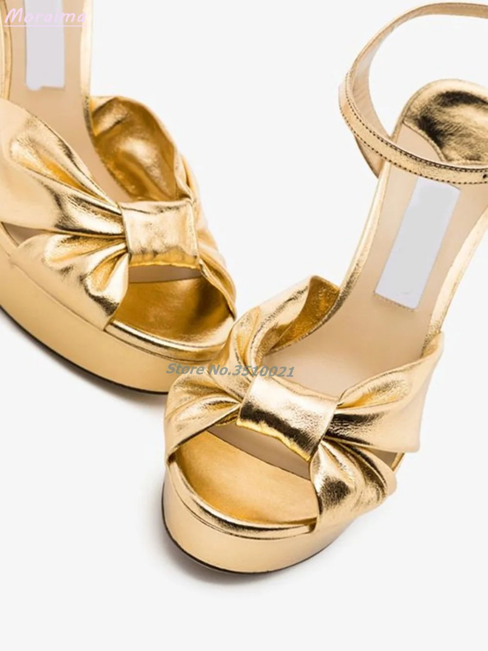 Peep Toe Mirror Leather Knotted Platform Sandals For Women