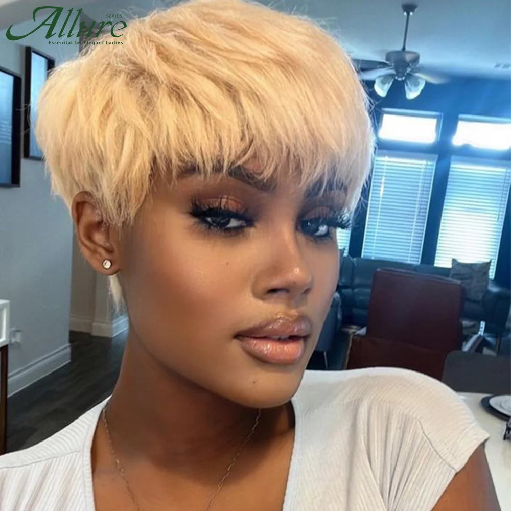 Glueless Short Blonde Pixie Cut Human Hair Wig for Women