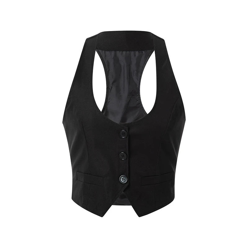 Vintage V Neck Button Up Sleeveless Vest for Women