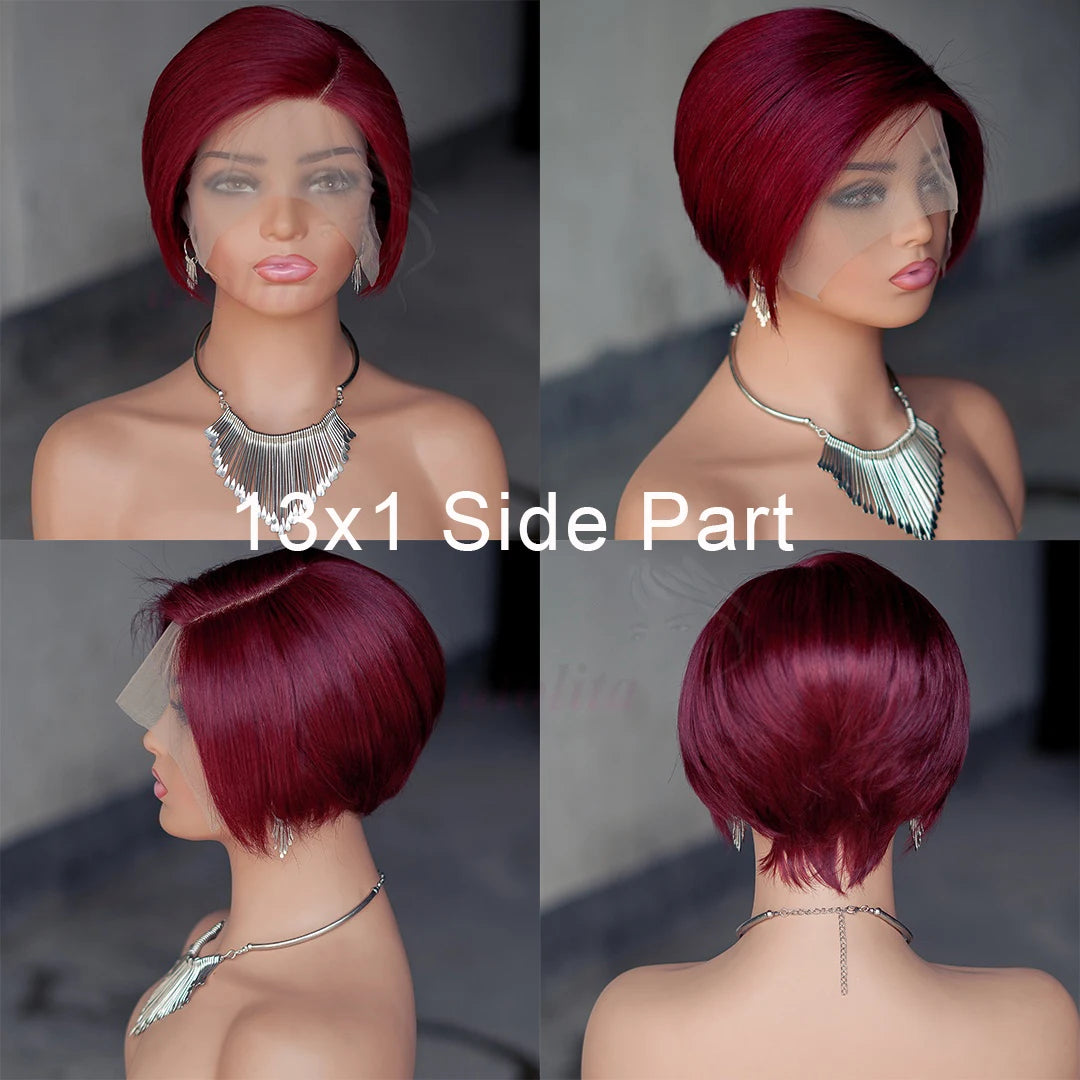 Wig HD Transparent Lace Front 13x4 Pixie Cut Bob Indian Hair Pre Plucked 200 Density