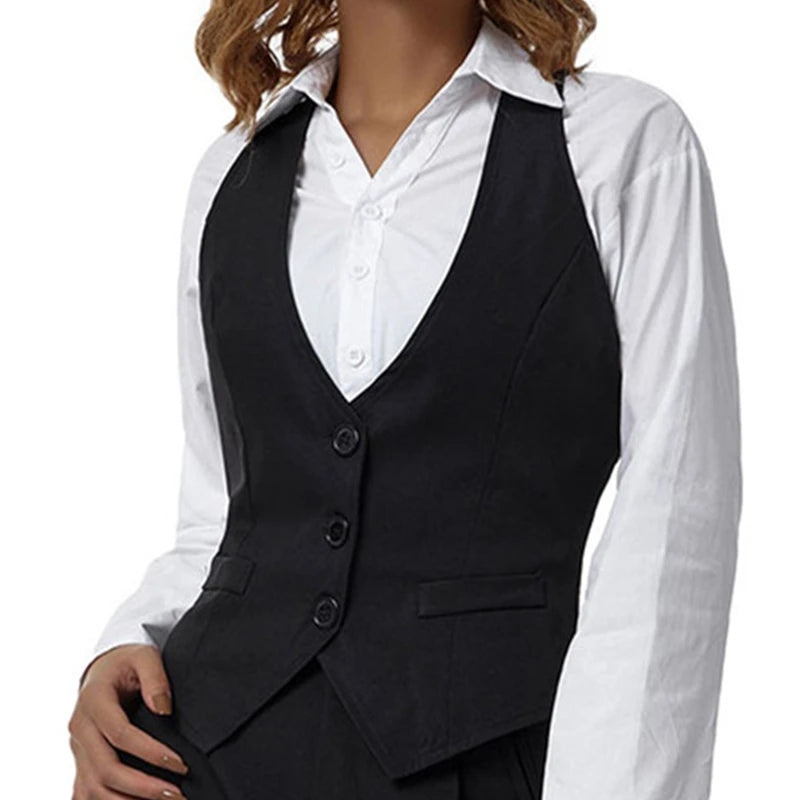 Vintage V Neck Button Up Sleeveless Vest for Women