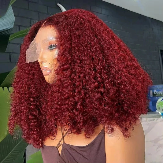 13X4 HD Lace Frontal Wig 99J Burgundy Deep Wave Short Bob Human Hair Wigs Curly Wave Red Bob Wig Pre Plucked 16 Inch Color Wigs